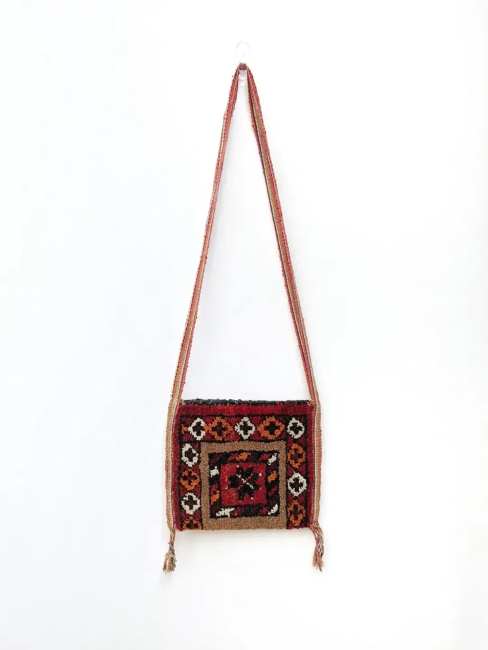 Vintage Handcrafted Turkish Tapestry Crossbody Bag Purse in Red